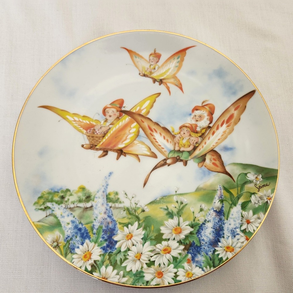 Fantasy Fairy Collector Plate Woodmere Off to the Picnic Seima Little People Vtg